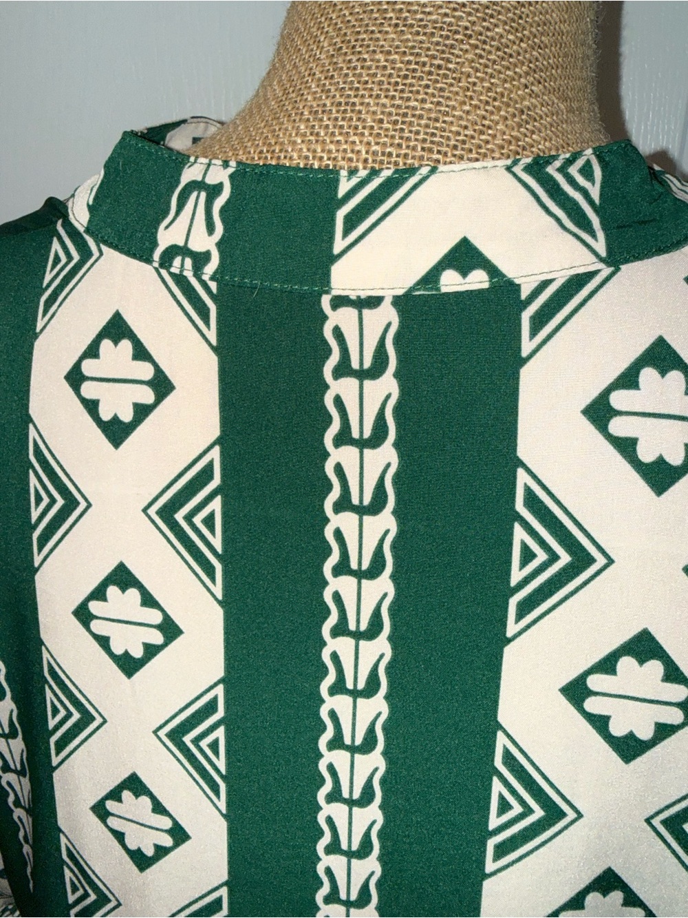 Geometric Green & Cream Tiered V-Neck Dress - Picture 6 of 7